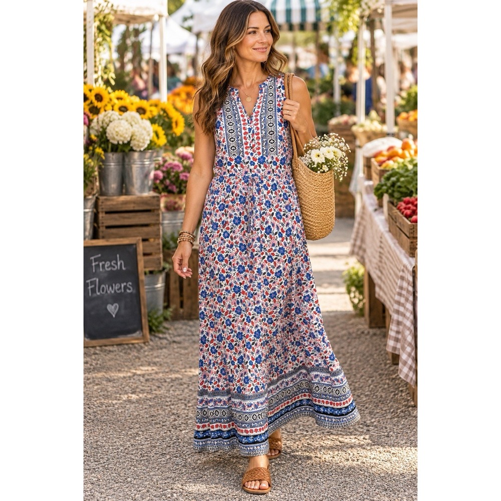 Talbots Petite Floral Maxi Dress Size 14P Drawstring Waist Cottagecore Coquette
